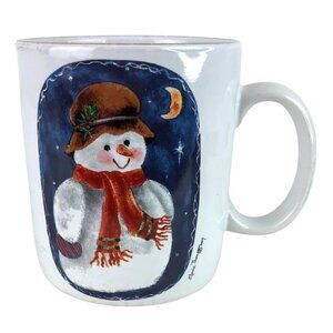 Vintage Elaine Thompson 1997 Winter Snowman Double Sided Themed Coffee Cup Mug